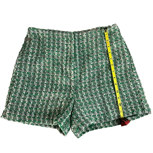 Tweed Woven Green Plaid Shorts with Sateen Lining - Picture 6 of 7